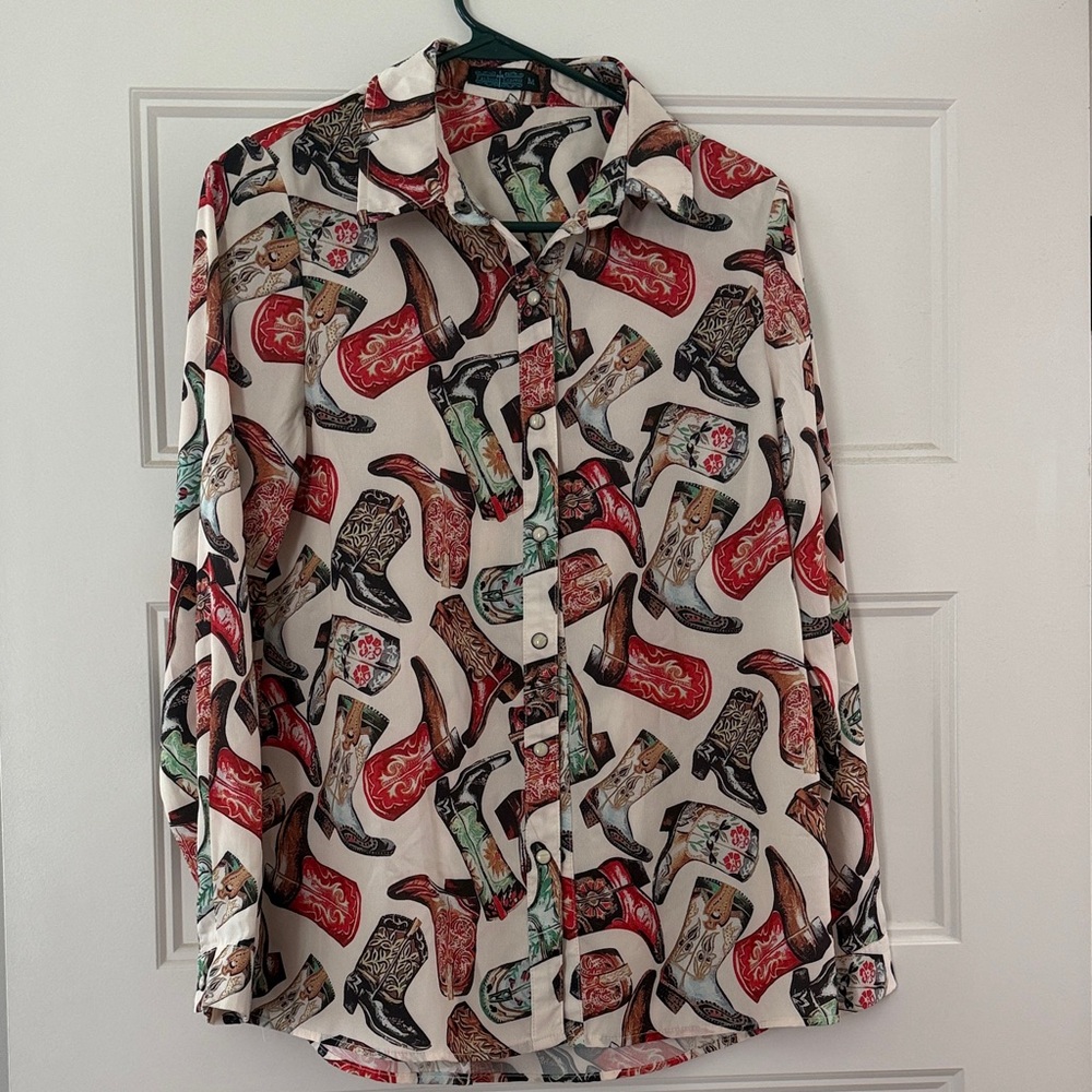 Stylish Women's Boot Print Shirt